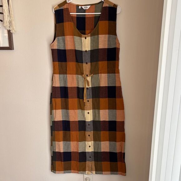 Bridge & Burn Plaid Sleeveless sustainable organic cotton midi Dress Women M EUC - Picture 3 of 14